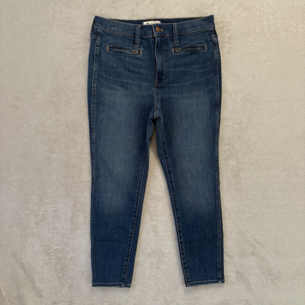 Madewell Jeans Women Sz 29 Petite Blue Roadtripper Jeggings Zipper Accent Denim